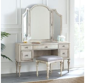 Highland White Bedroom Vanity with Mirror and Bench
