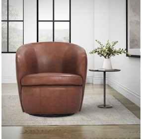 Barolo Vintage Whiskey Italian Leather Swivel Club Chair
