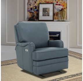 Scarlett Santa Fe Ocean Leather Wall Hugger Power Recliner with USB Port