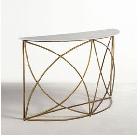 Wayland White Banswara Marble And Antique Aged Brass Console Table