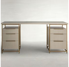 Rowen Sesame White and Brushed Brass 66" Executive Desk