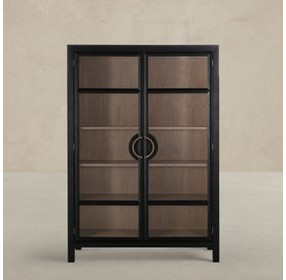 Elias Natural Bay and Brushed Black 2 Glass Door Cabinet