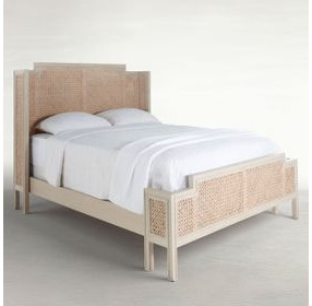 Camille Cerused White and Beige Queen Panel Bed