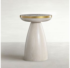 Cain Cerused Light Natural and Antique Brass Round Marble Top Side Table