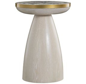 Cain Cerused Light Natural and Antique Brass Round Marble Top Side Table