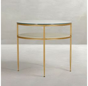 Constance Antique Brass Leaf and White Round Glass Top Side Table