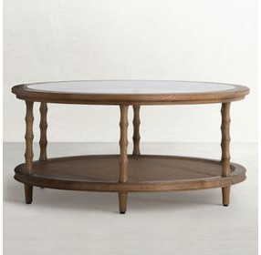 Sabine Satin Oak Round Glass Top Cocktail Table