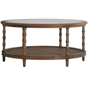 Sabine Satin Oak Round Glass Top Cocktail Table