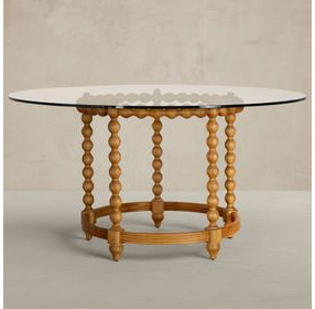 Gwen Satin Oak 56" Round Glass Top Dining Table