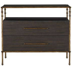 Reese Cerused Forest Black and Dark Antique Brass 2 Drawer Nightstand