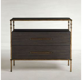 Reese Cerused Forest Black and Dark Antique Brass 2 Drawer Nightstand