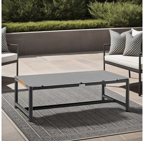 Crown Black and Natural Outdoor Rectangular Glass Top Cocktail Table