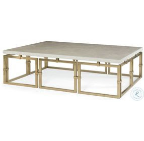 Links Inlaid Crystal Stone And Antique Brass Large Occasional Table Set