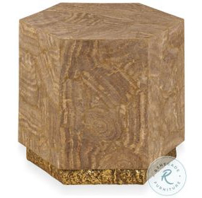 Aidan Travertine Veneer And Brass Hexagon Accent Table