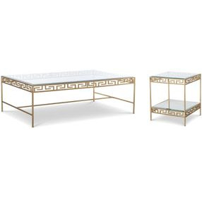 Grand Tour Furniture Gold Rectangular Glass Top Barnet Occasional Table Set