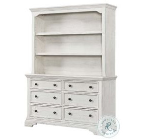 Olivia Brushed White Hutch and Bookcase with 3 Shelves