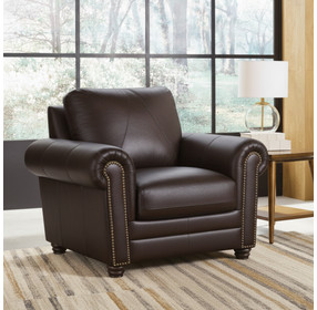 Brookstone Chocolate Leather Living Room Chair with Nailhead Trim