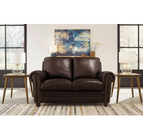 Brookstone Chocolate 61" Leather Loveseat with Nailhead Trim