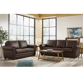 Brookstone Chocolate Leather Living Room Set with Nailhead Trim