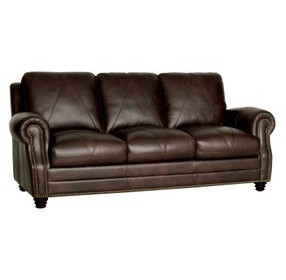 Brookstone Chocolate Leather Living Room Set with Nailhead Trim
