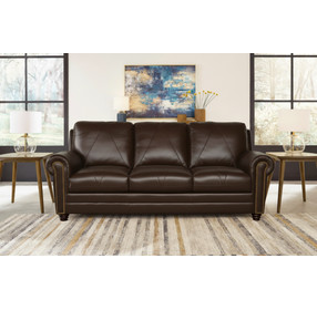 Brookstone Chocolate 86" Leather Sofa with Nailhead Trim