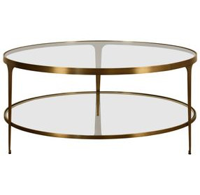 Stacey Antique Brass Round Glass Top Coffee Table