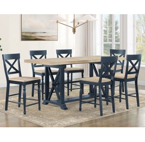 Darcy Beige and Midnight Blue Extendable Rectangular Counter Height Dining Room Set