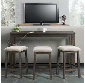 Stanford Taupe and Smokey Walnut Upholstered 4 Piece Bar Table Set with USB Charging