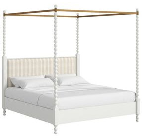 Haven Warm White King Upholstered Canopy Poster Bed