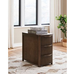 Camdill Dark Brown Rectangular Chairside End Table with USB Charging