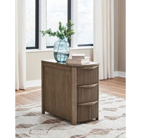 Camdill Light Brown Rectangular Chairside End Table with USB Charging