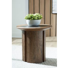 Dontayne Warm Brown and Dark Gray Round End Table