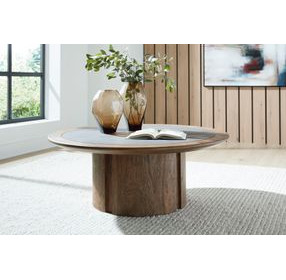 Dontayne Warm Brown and Dark Gray Round Cocktail Table