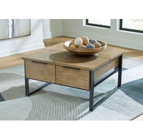 Montia Light Brown and Gunmetal Gray Square Lift Top Cocktail Table