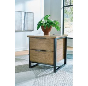 Montia Light Brown and Gunmetal Gray Rectangular End Table with USB Charging
