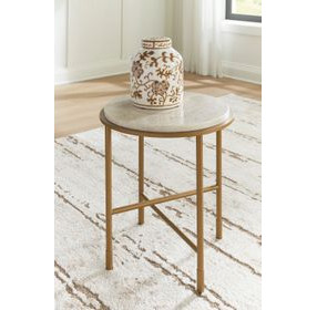 Alben Antique Gold and White Round Marble Top End Table