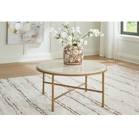 Alben Antique Gold and White Marble Top Round Cocktail Table