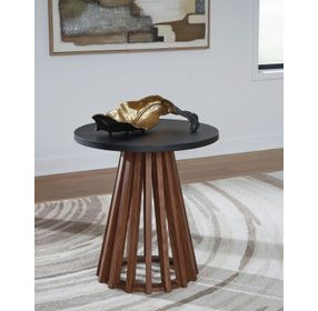 Kallari Warm Brown and Black Round End Table