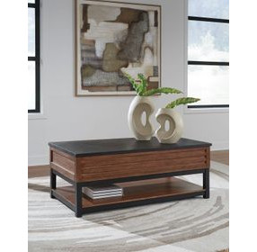 Kallari Warm Brown and Black Rectangular Lift Top Cocktail Table