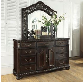 Monte Carlo Brown 9 Drawer Dresser and Arch Mirror