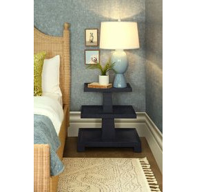 Tatiana Textured Navy Rectangular Side Table with 2 Shelves