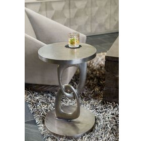 Linea Textured Graphite Metal Round Chairside Table