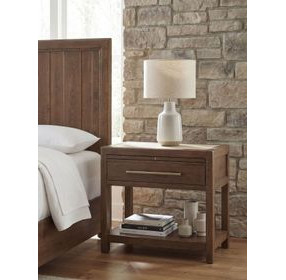 Harbor Drift Worn Saddle and Beige 1 Drawer Stone Top Open Nightstand