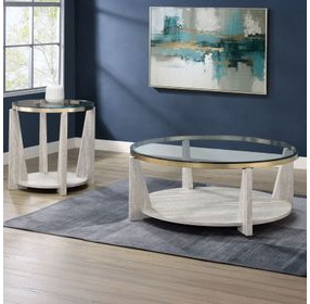 Wanda Beige Round Glass Top Ocassional Table with Casters