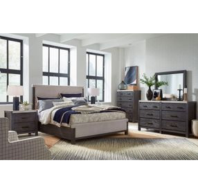 Foxrun Hollow Ravenwood Black and Elite Dove California King Upholstered Panel Bed