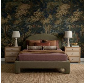 Orphea Kale Green Performance Fabric Queen Upholstered Panel Bed