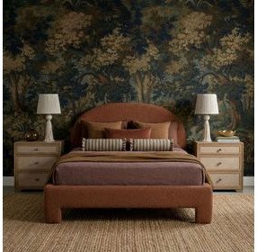 Orphea Autumn Red Performance Fabric King Upholstered Panel Bed