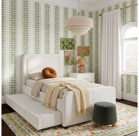 Briella Cream Performance Velvet Twin Upholstered Panel Storage Trundle Bed