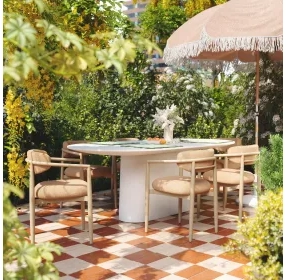 Nara Pure White Oval Outdoor Concrete Dining Room Set