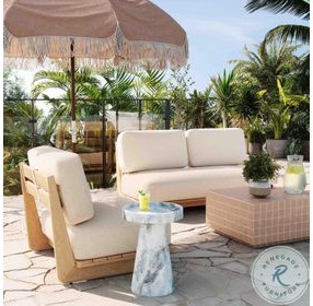 Reavan Cream and Light Teak 67" Outdoor Lounge Sofa
